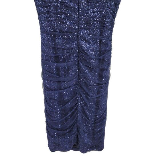 Vintage 80's Lauren Dress Mini Bodycon Formal Net Sequin Overlay Ruched Navy 6 - Picture 12 of 13